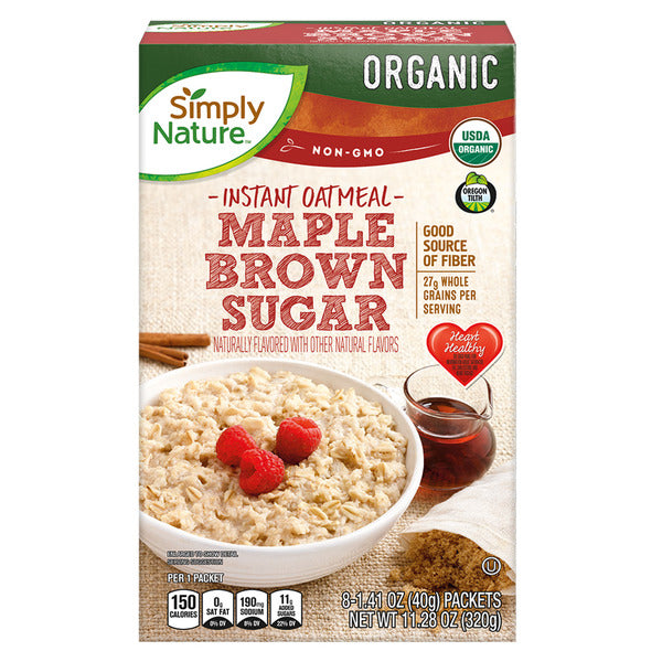 Simply Nature Organic Maple Brown Sugar Instant Oatmeal, 8 count