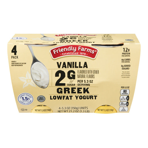 Friendly Farms Low Sugar Vanilla Greek Yogurt, 4 count