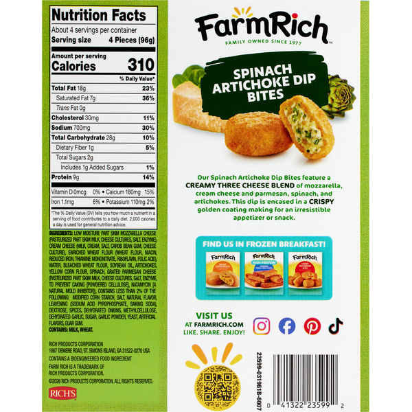 Branded FarmRich Spinach Artichoke Dip Bites
