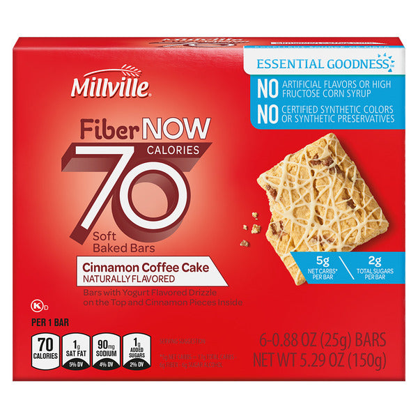 Millville Fiber Now 70 Calorie Cinnamon Coffee Cake Flavored Bars, 6 count