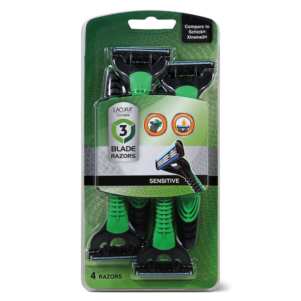 Lacura Men's Sensitive Triple Blade Razors, 4 count