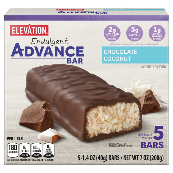 Elevation Chocolate Coconut Endulgent Advance Bars, 5 count