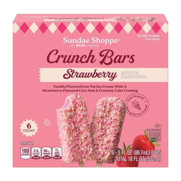 Sundae Shoppe Strawberry Flavor Ice Cream Crunch Bars, 6 count