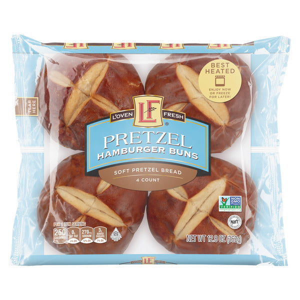 L'oven Fresh Pretzel Hamburger Buns, 4 count