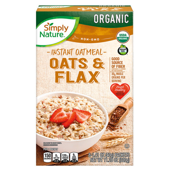 Simply Nature Organic Oats and Flax Instant Oatmeal Packets, 8 count