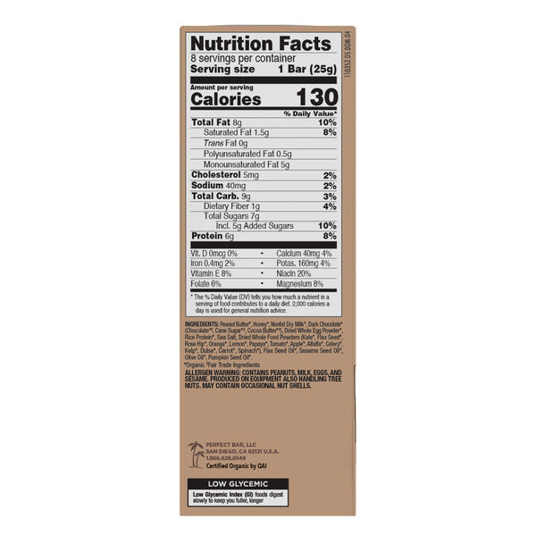 Perfect Bar Dark Chocolate Chip Peanut Butter Mini Protein Bars 8 Count