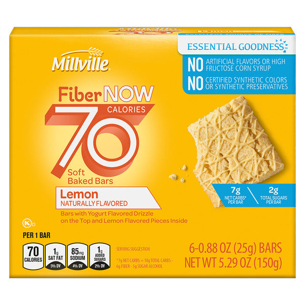 Millville Fiber Now 70 Calorie Lemon Flavored Bars, 6 count