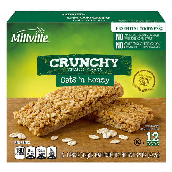 Millville Oats 'n Honey Crunchy Granola Bar- 2 packs, 6 count