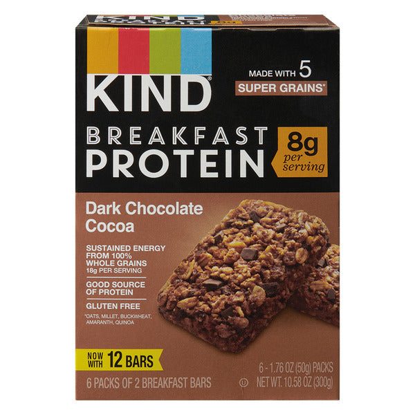 Kind Gluten Free Dark Chocolate Cocoa Breakfast Protein Bars, 12 count