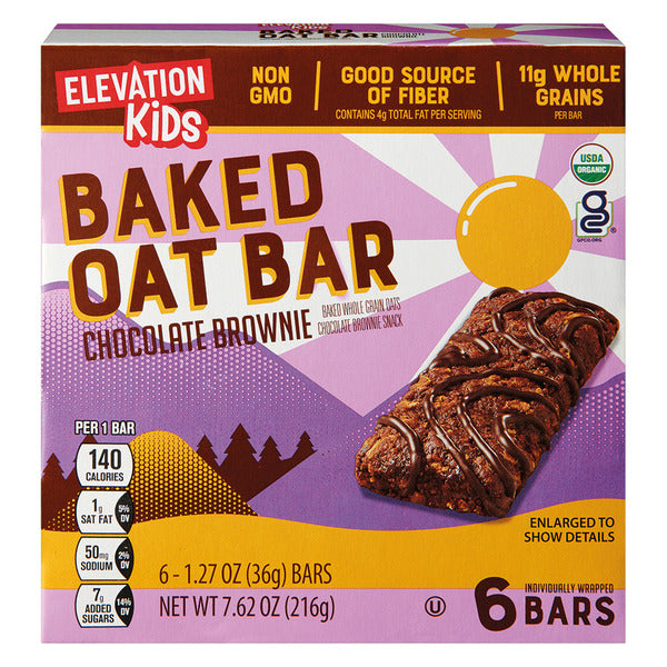 Elevation Chocolate Brownie Bar Kid's Baked Oat Bar, 6 count
