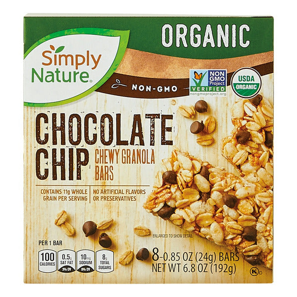 Simply Nature Organic Chocolate Chip Chewy Granola Bars, 8 count