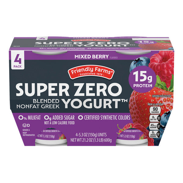 Friendly Farms Mixed Berry Protein Blended Nonfat Greek Yogurt Cups, 4 count