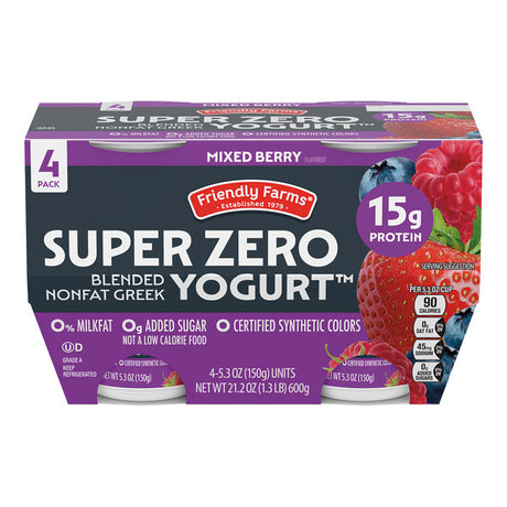 Friendly Farms Mixed Berry Protein Blended Nonfat Greek Yogurt Cups, 4 count