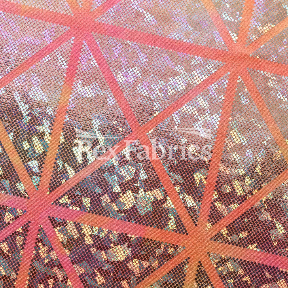Laser Tag Holo Nylon Spandex Fabric - Mosaic Hologram, Tie Dye Multi, Purple Pink, Pink Orange, 58/60" Width (1 Yard)
