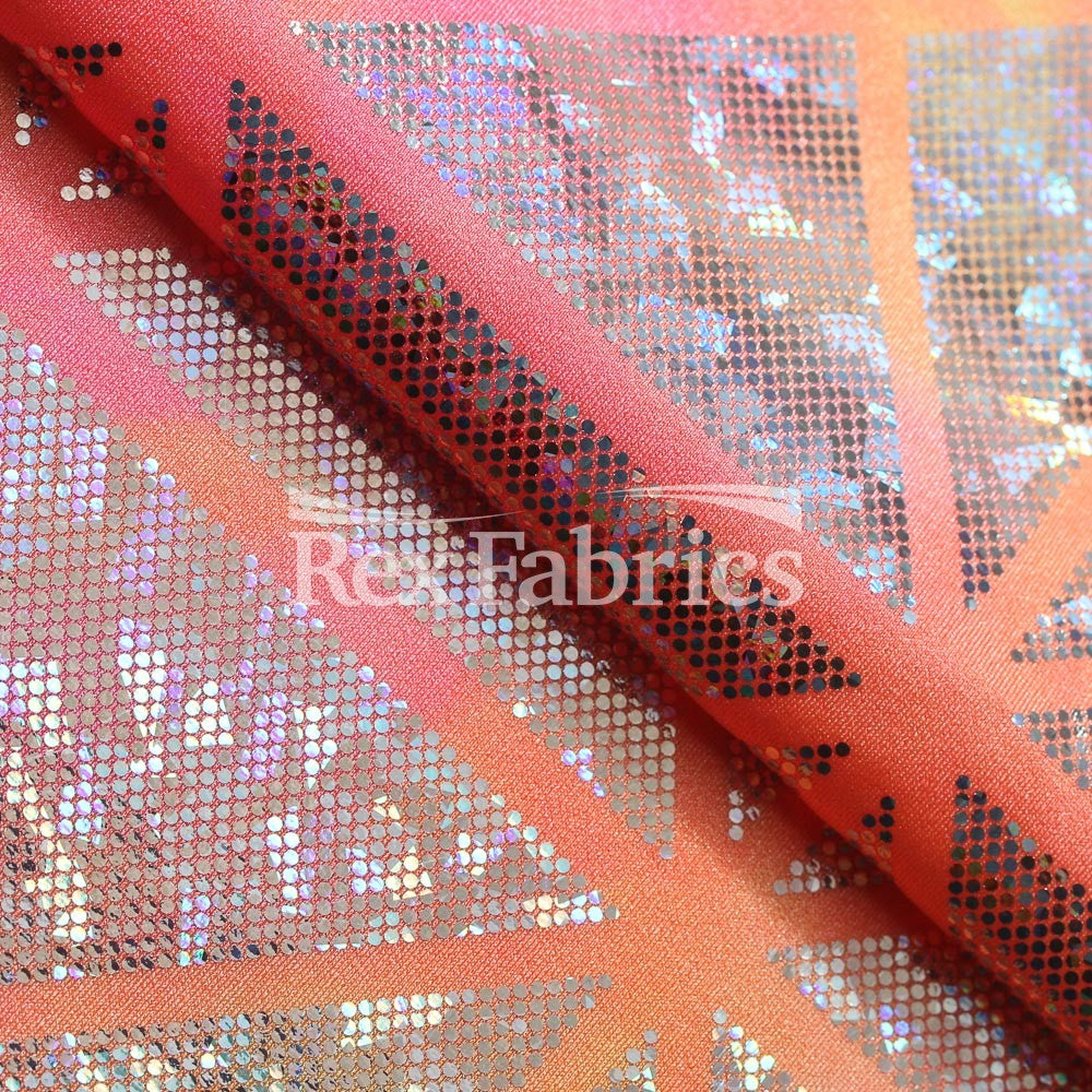 Laser Tag Holo Nylon Spandex Fabric - Mosaic Hologram, Tie Dye Multi, Purple Pink, Pink Orange, 58/60" Width (1 Yard)