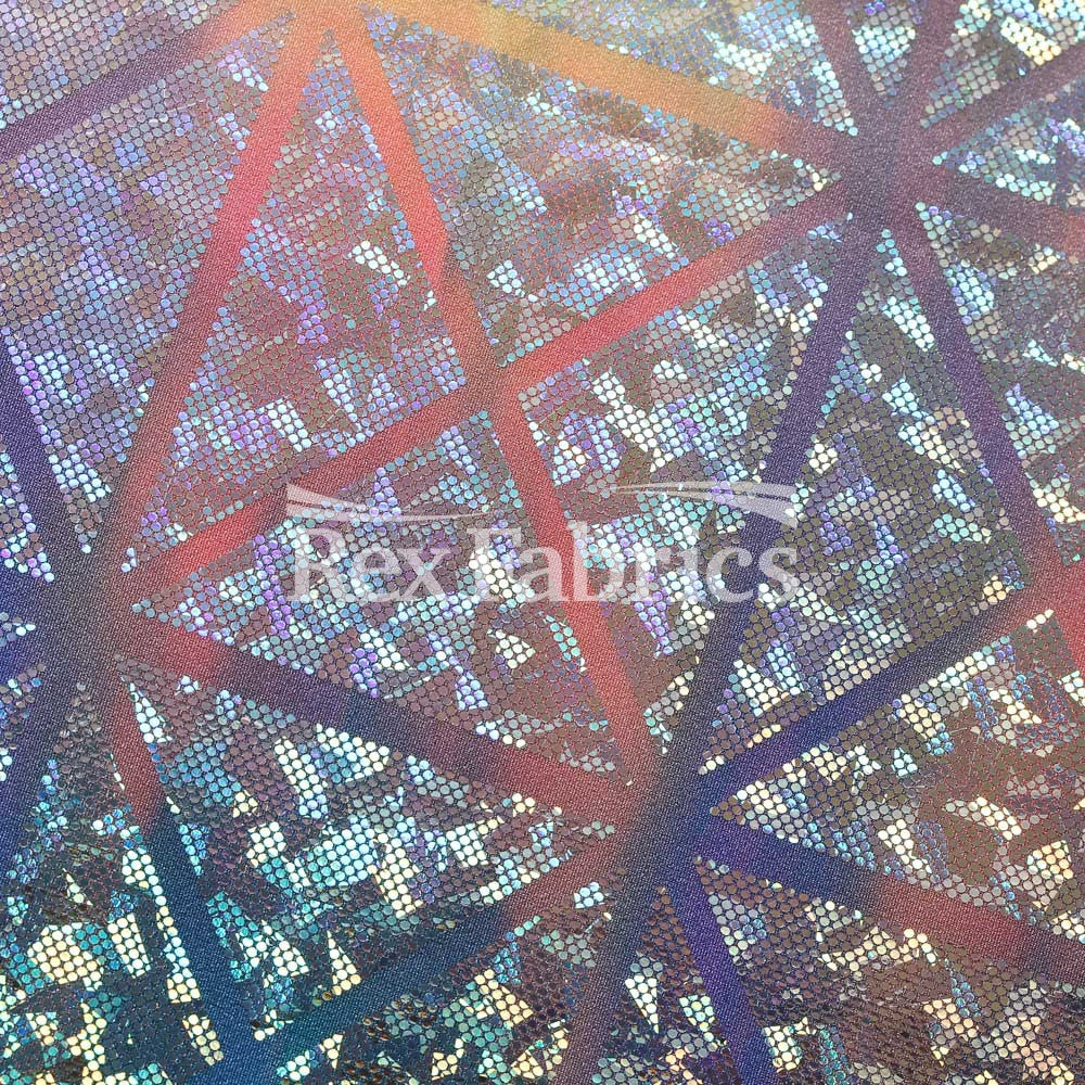 Laser Tag Holo Nylon Spandex Fabric - Mosaic Hologram, Tie Dye Multi, Purple Pink, Pink Orange, 58/60" Width (1 Yard)