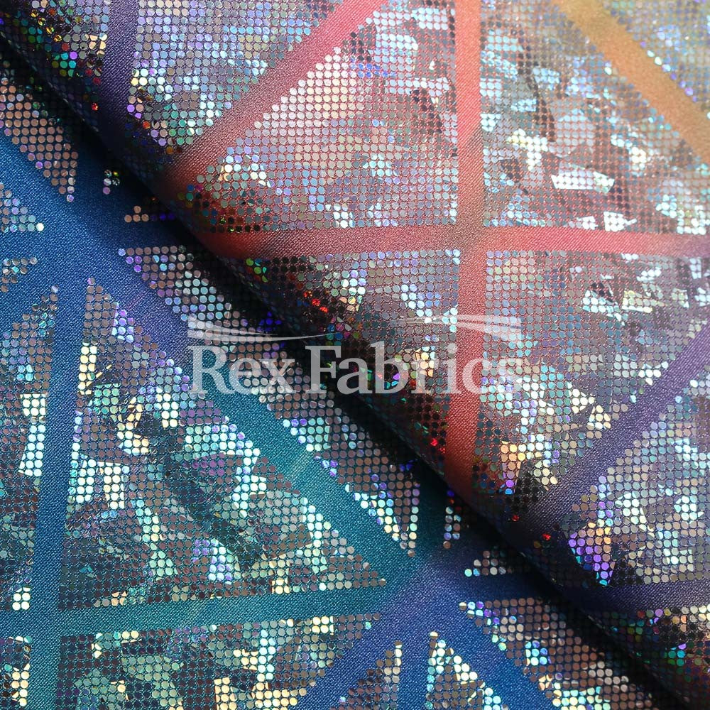 Laser Tag Holo Nylon Spandex Fabric - Mosaic Hologram, Tie Dye Multi, Purple Pink, Pink Orange, 58/60" Width (1 Yard)