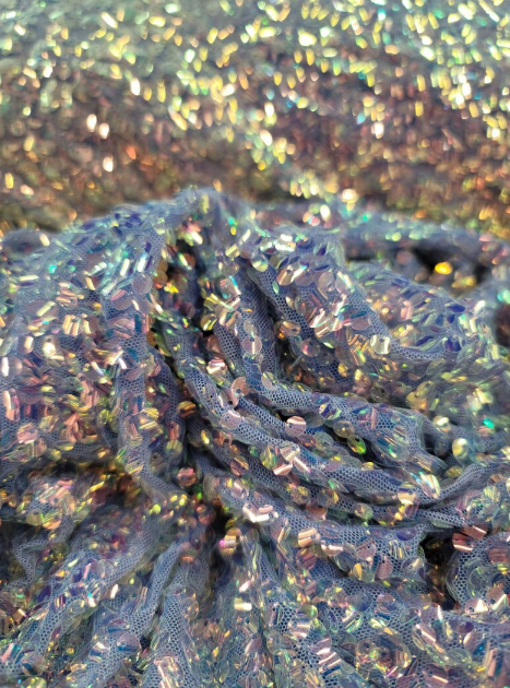 Lavender Sequin Embroidery Stretch Mesh Fabric