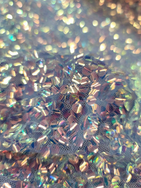 Lavender Sequin Embroidery Stretch Mesh Fabric