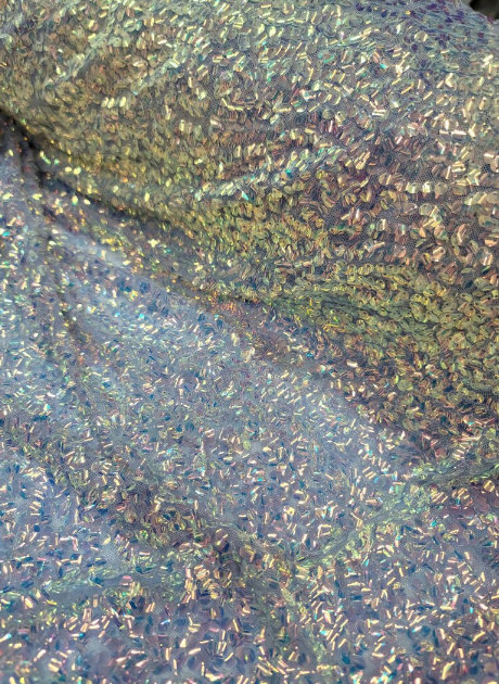 Lavender Sequin Embroidery Stretch Mesh Fabric