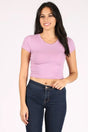 Lucky Fitted Crop Top Cotton Spandex Fabric - Lavender, Short Sleeve Stretch Crop Top (1 Piece)
