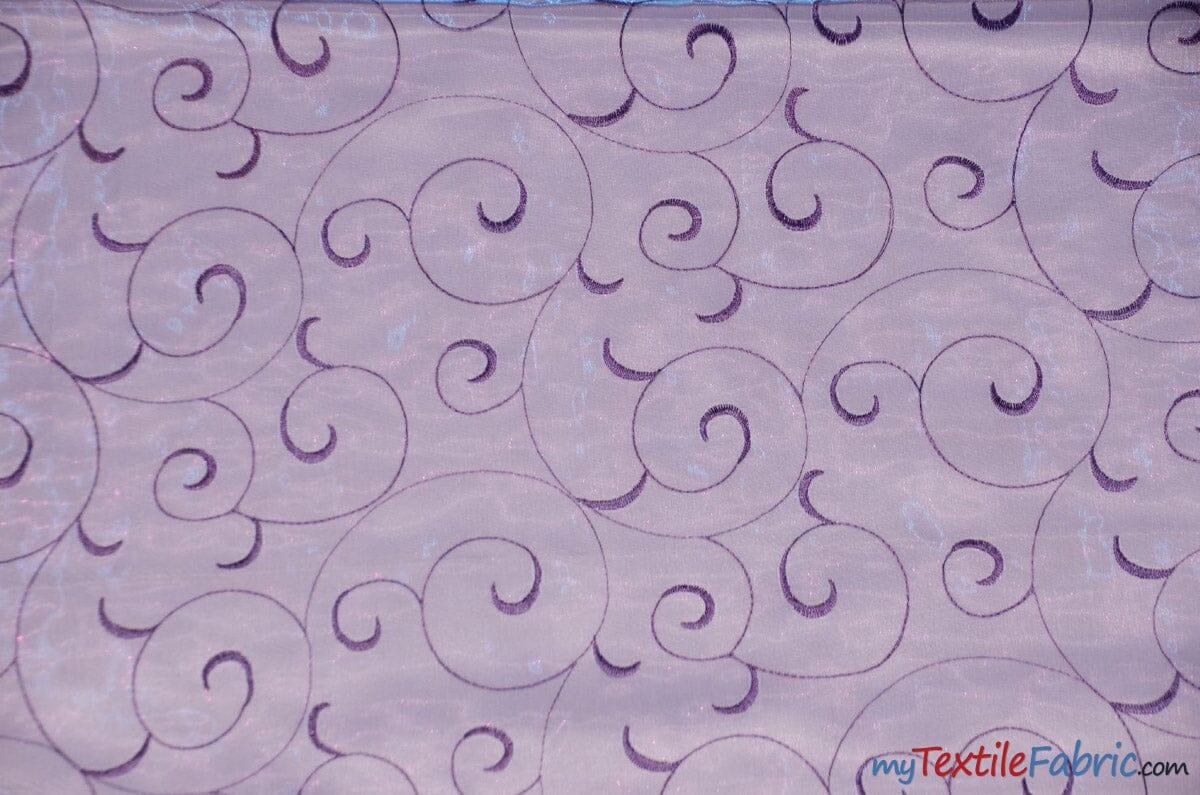 Swirl Organza Polyester Fabric - Embroidered Swirl Sheer, 52/54" Width, Multiple Colors (1 Yard)
