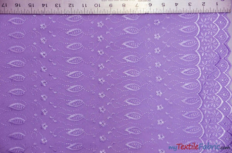 Polyester Cotton Eyelet Embroidery Fabric - Double Sided Border, 45" Wide, Multiple Colors (1 Yard)