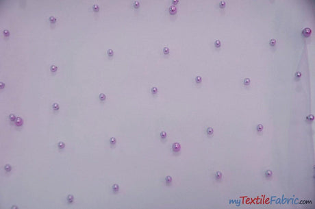 Very Soft Tulle With Pearls Polyester Fabric - Sheer Beaded Tulle, 52" Width (1 Yard)