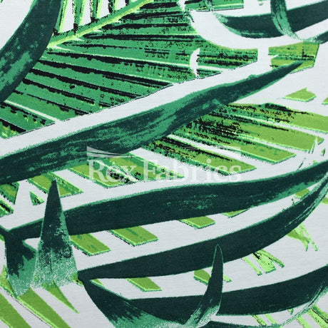 Leaf Lagoon Nylon Spandex Fabric - Green/Pink Palm Leaf Print, 58" Width (1 Yard)