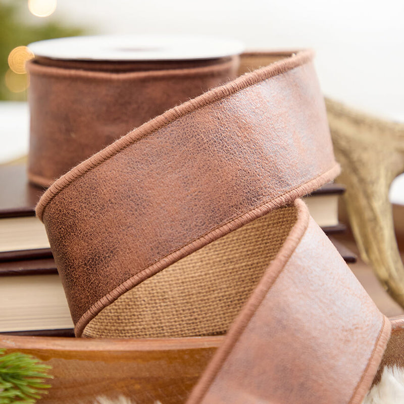 2.5" x 5 Yard Faux Leather & Jute Ribbon