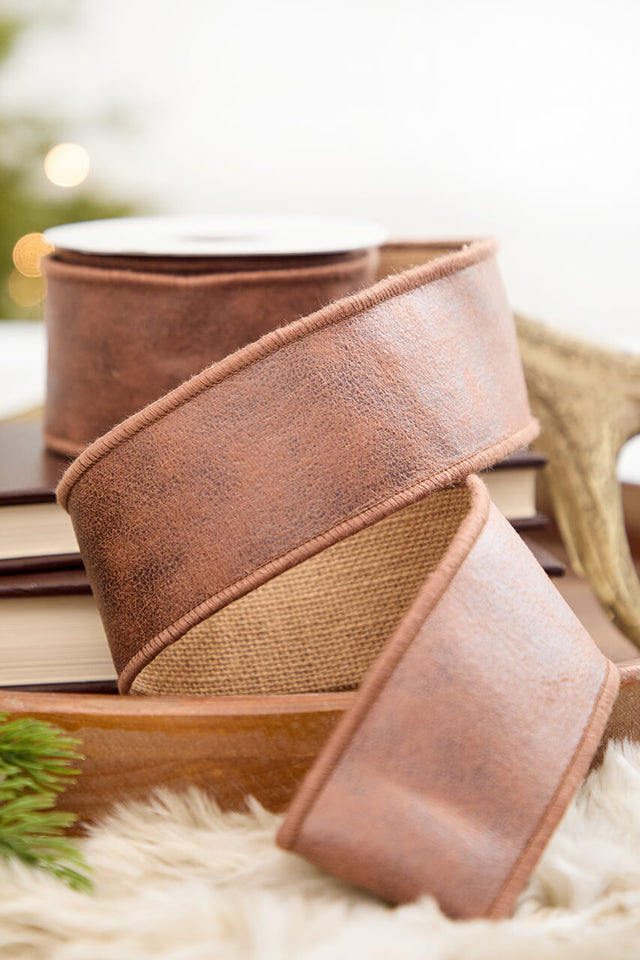 2.5" x 5 Yard Faux Leather & Jute Ribbon