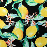 Lemon Orchard Nylon Spandex Fabric - Yellow Lemon Fruit Print, 58-60" Width (1 Yard)