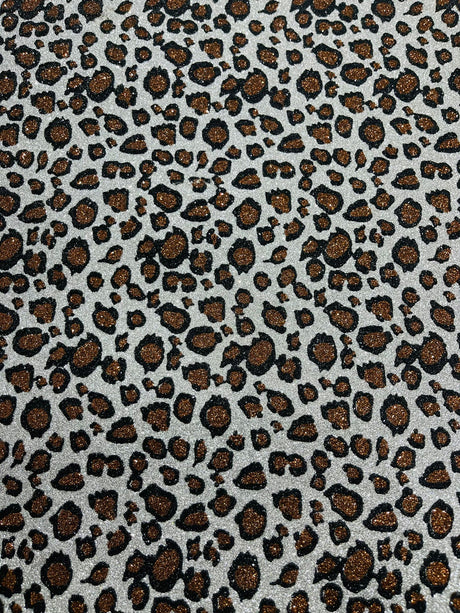 Leopard Glitter Canvas Vinyl Fabric - Leopard Print, 54" Width (1 Yard)