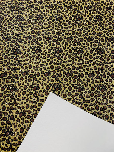 Leopard Glitter Canvas Vinyl Fabric - Leopard Print, 54" Width (1 Yard)