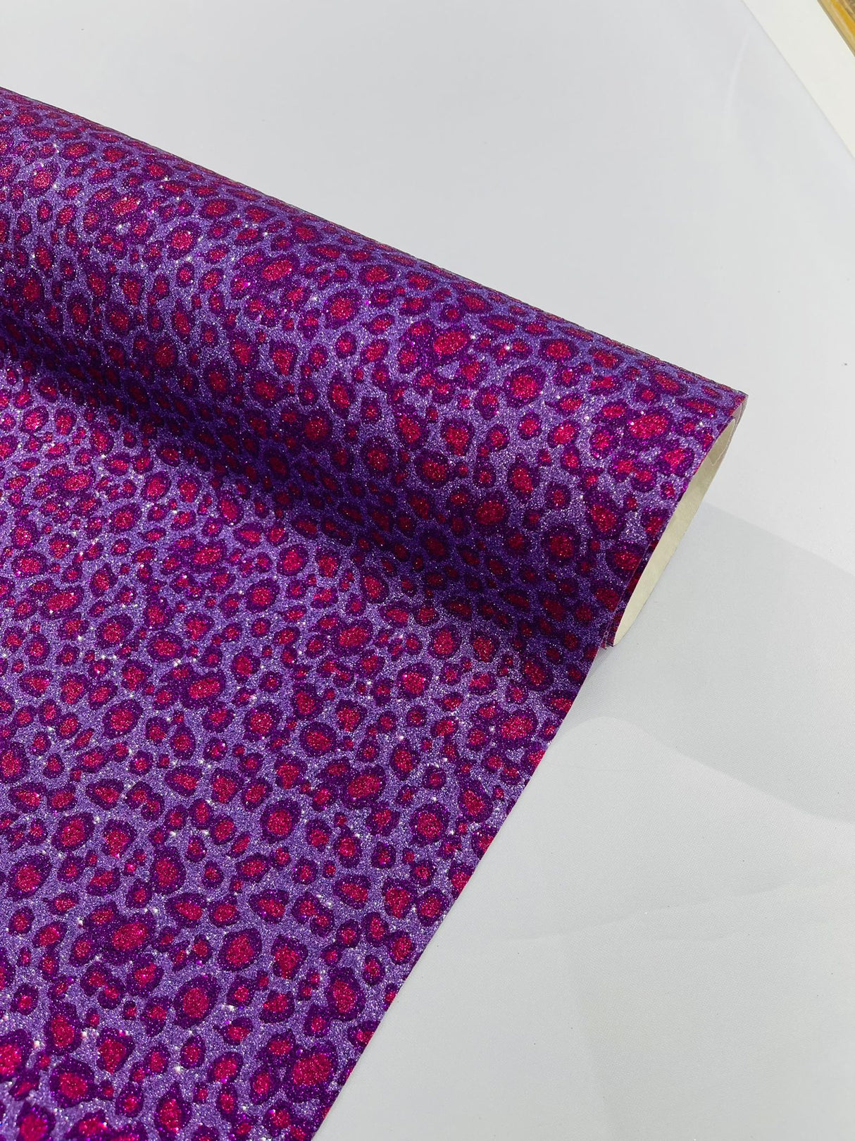 Leopard Glitter Canvas Vinyl Fabric - Leopard Print, 54" Width (1 Yard)