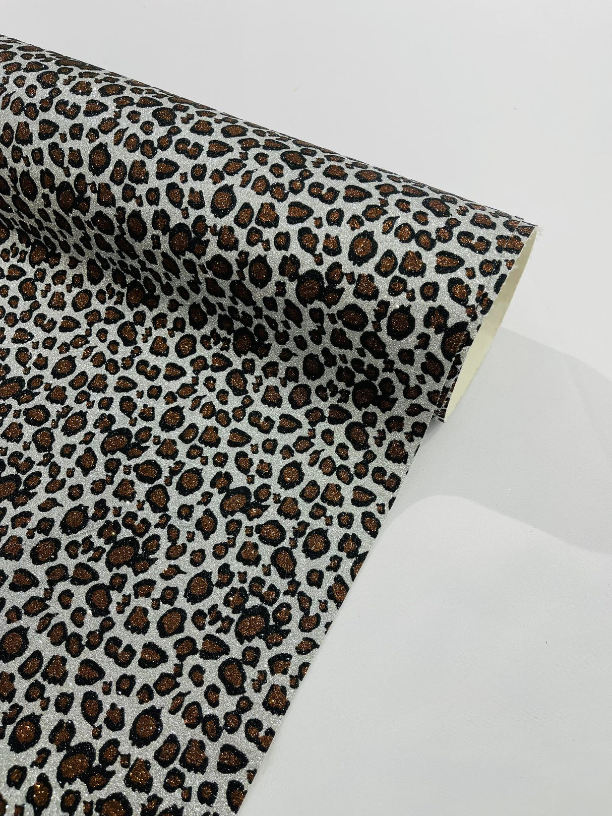 Leopard Glitter Canvas Vinyl Fabric - Leopard Print, 54" Width (1 Yard)
