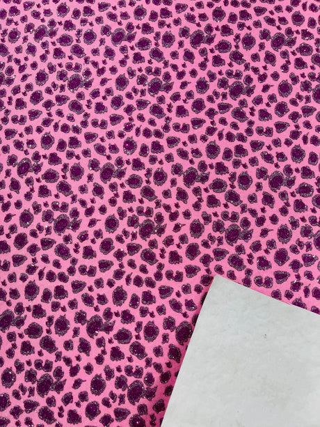 Leopard Glitter Canvas Vinyl Fabric - Leopard Print, 54" Width (1 Yard)
