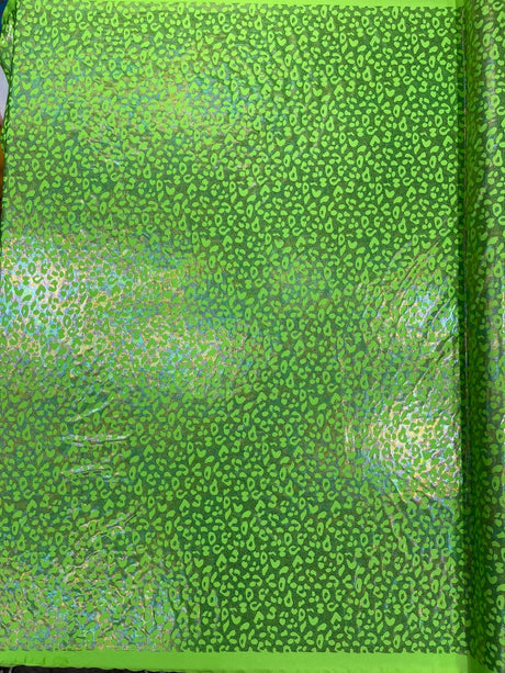 Leopard Oil Spill Metallic Print Nylon Spandex Fabric - Black, Purple, Green, Hot Pink Leopard Print, 58-60" Width (1 Yard)