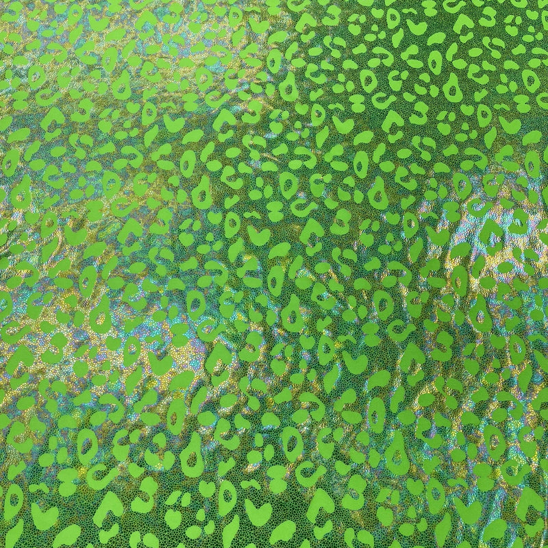 Leopard Oil Spill Metallic Print Nylon Spandex Fabric - Black, Purple, Green, Hot Pink Leopard Print, 58-60" Width (1 Yard)