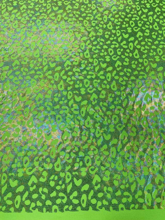 Leopard Oil Spill Metallic Print Nylon Spandex Fabric - Black, Purple, Green, Hot Pink Leopard Print, 58-60" Width (1 Yard)