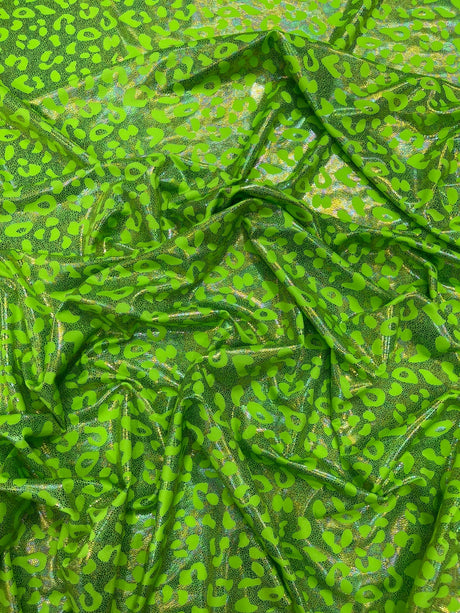 Leopard Oil Spill Metallic Print Nylon Spandex Fabric - Black, Purple, Green, Hot Pink Leopard Print, 58-60" Width (1 Yard)
