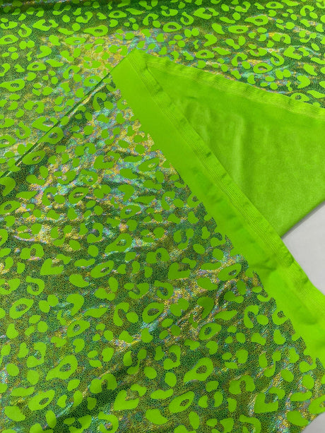 Leopard Oil Spill Metallic Print Nylon Spandex Fabric - Black, Purple, Green, Hot Pink Leopard Print, 58-60" Width (1 Yard)