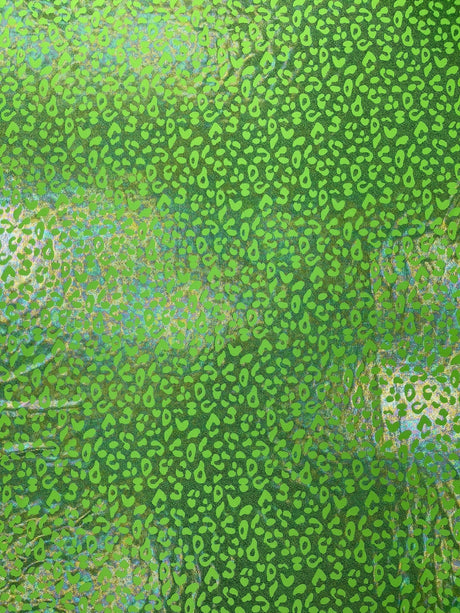 Leopard Oil Spill Metallic Print Nylon Spandex Fabric - Black, Purple, Green, Hot Pink Leopard Print, 58-60" Width (1 Yard)