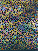 Leopard Oil Spill Metallic Print Nylon Spandex Fabric - Black, Purple, Green, Hot Pink Leopard Print, 58-60" Width (1 Yard)