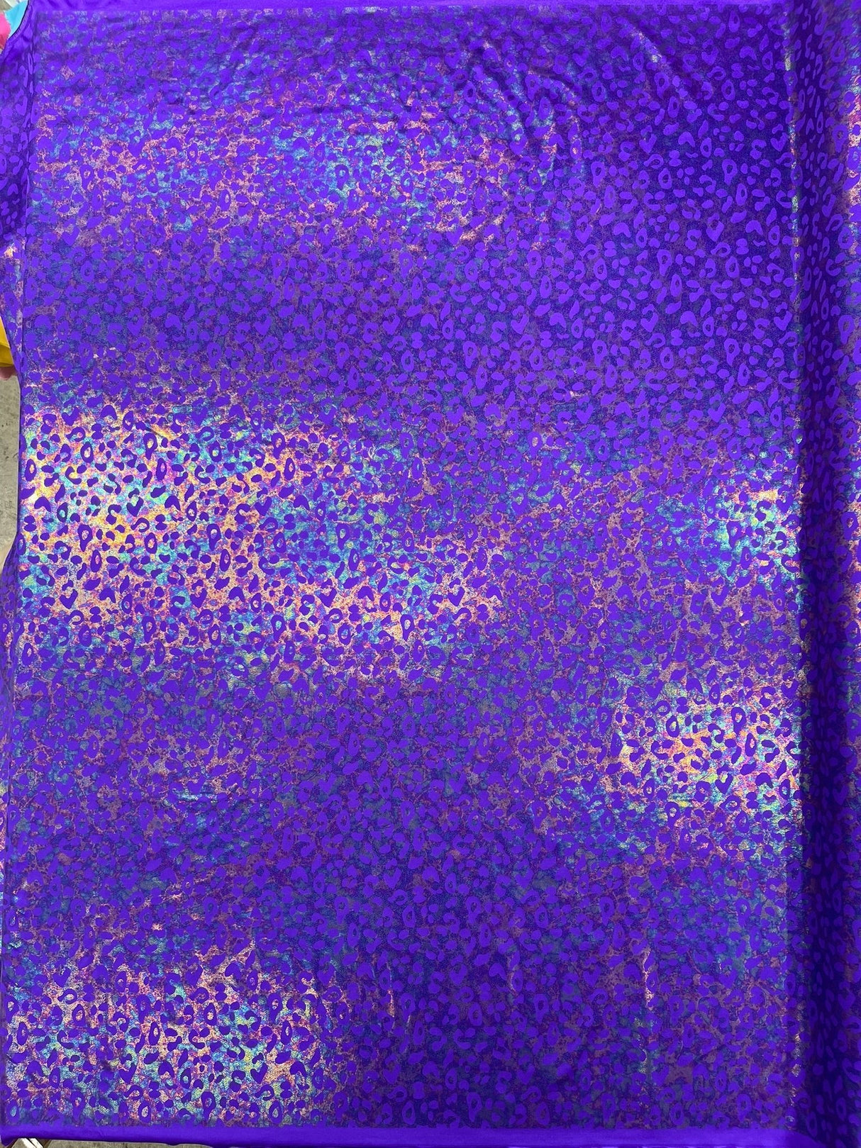 Leopard Oil Spill Metallic Print Nylon Spandex Fabric - Black, Purple, Green, Hot Pink Leopard Print, 58-60" Width (1 Yard)