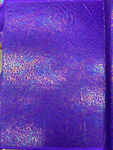 Leopard Oil Spill Metallic Print Nylon Spandex Fabric - Black, Purple, Green, Hot Pink Leopard Print, 58-60" Width (1 Yard)