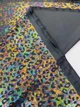 Leopard Oil Spill Metallic Print Nylon Spandex Fabric - Black, Purple, Green, Hot Pink Leopard Print, 58-60" Width (1 Yard)