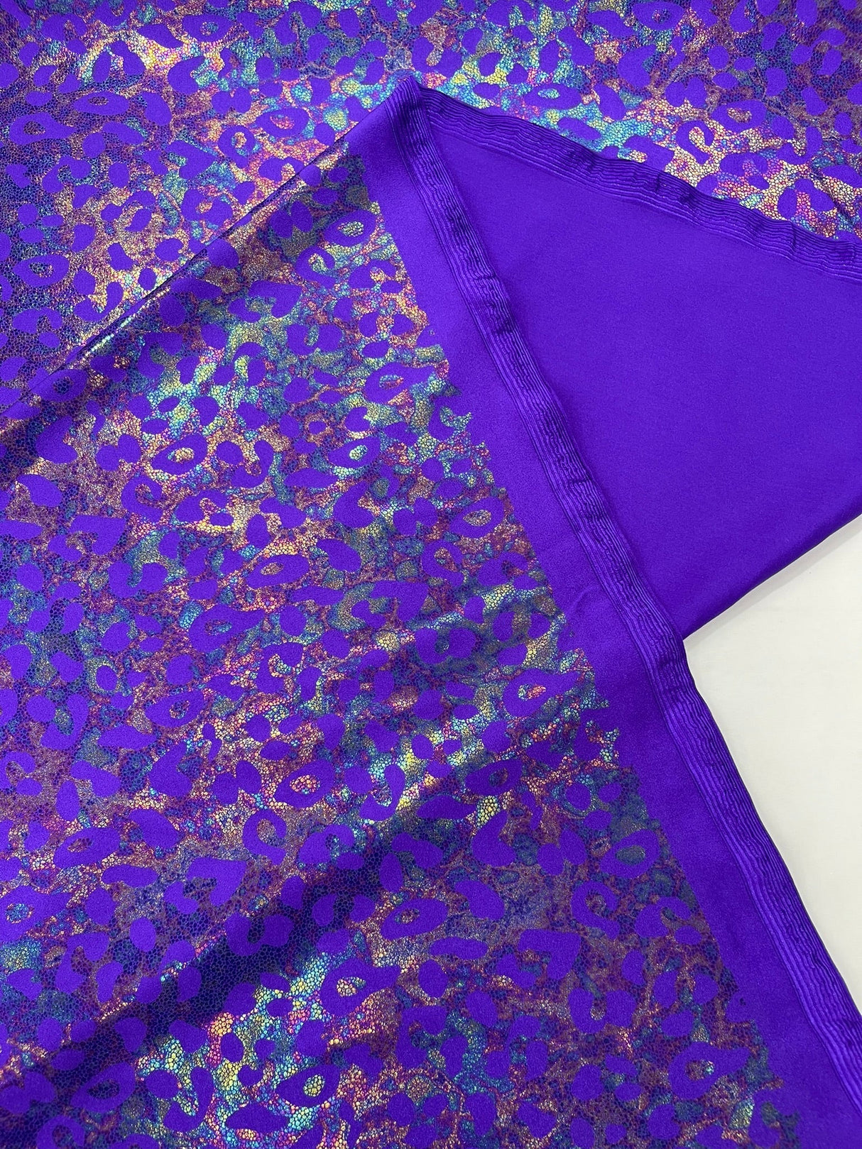 Leopard Oil Spill Metallic Print Nylon Spandex Fabric - Black, Purple, Green, Hot Pink Leopard Print, 58-60" Width (1 Yard)