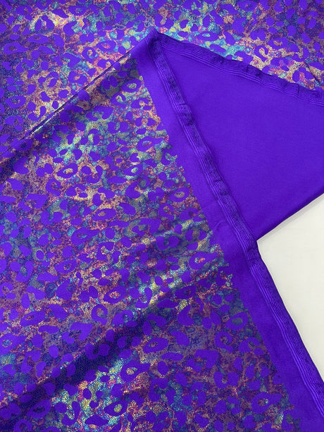 Leopard Oil Spill Metallic Print Nylon Spandex Fabric - Black, Purple, Green, Hot Pink Leopard Print, 58-60" Width (1 Yard)