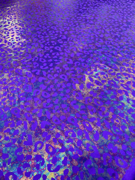 Leopard Oil Spill Metallic Print Nylon Spandex Fabric - Black, Purple, Green, Hot Pink Leopard Print, 58-60" Width (1 Yard)